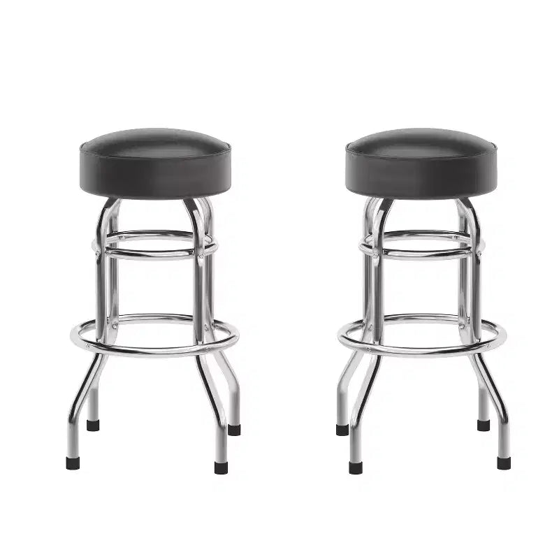 Tabouret de bar chromé à double anneau – Lot de 2