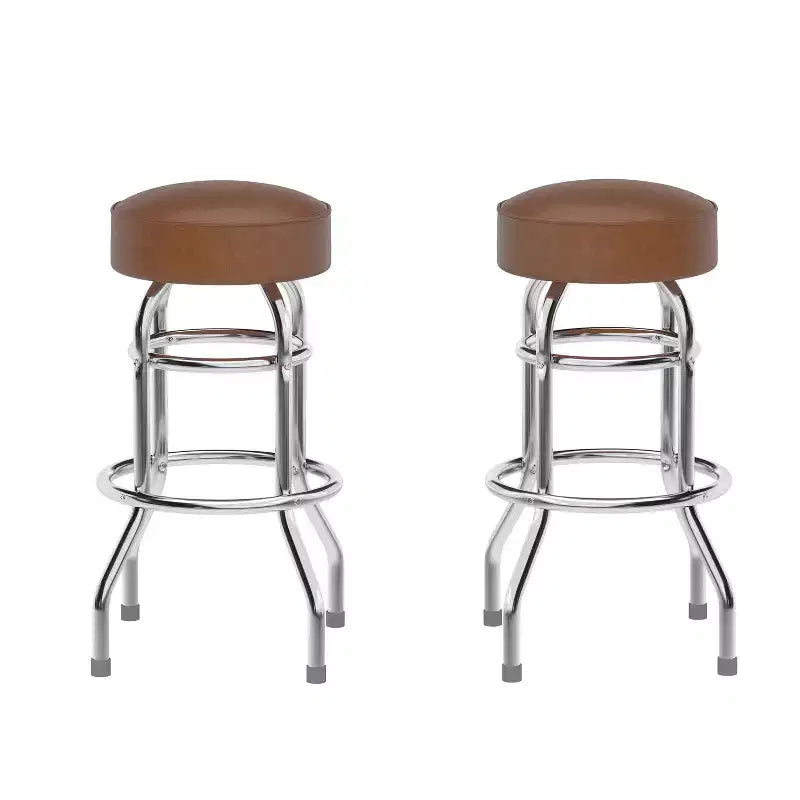 Tabouret de bar chromé à double anneau – Lot de 2