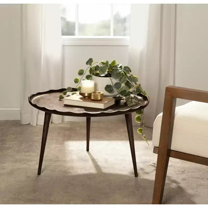 Table basse ronde, aluminium bronze