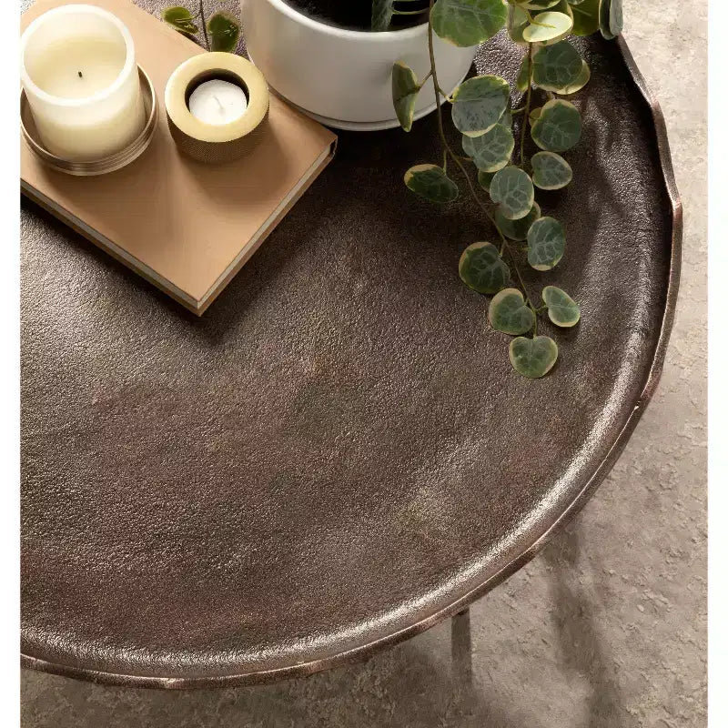 Table basse ronde, aluminium bronze