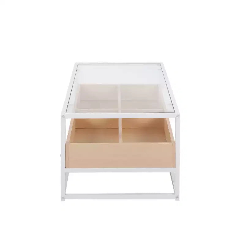 Table basse vitrine en verre trempé avec compartiments de rangement