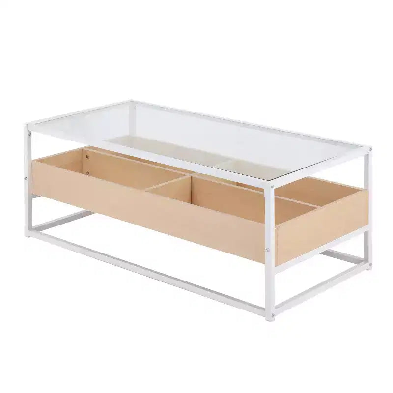 Table basse vitrine en verre trempé avec compartiments de rangement
