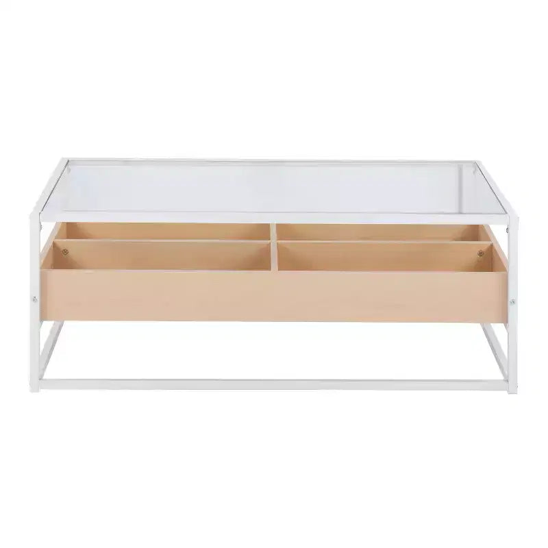 Table basse vitrine en verre trempé avec compartiments de rangement