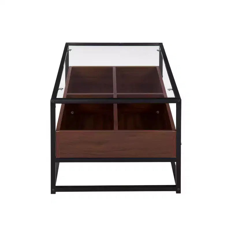 Table basse vitrine en verre trempé avec compartiments de rangement