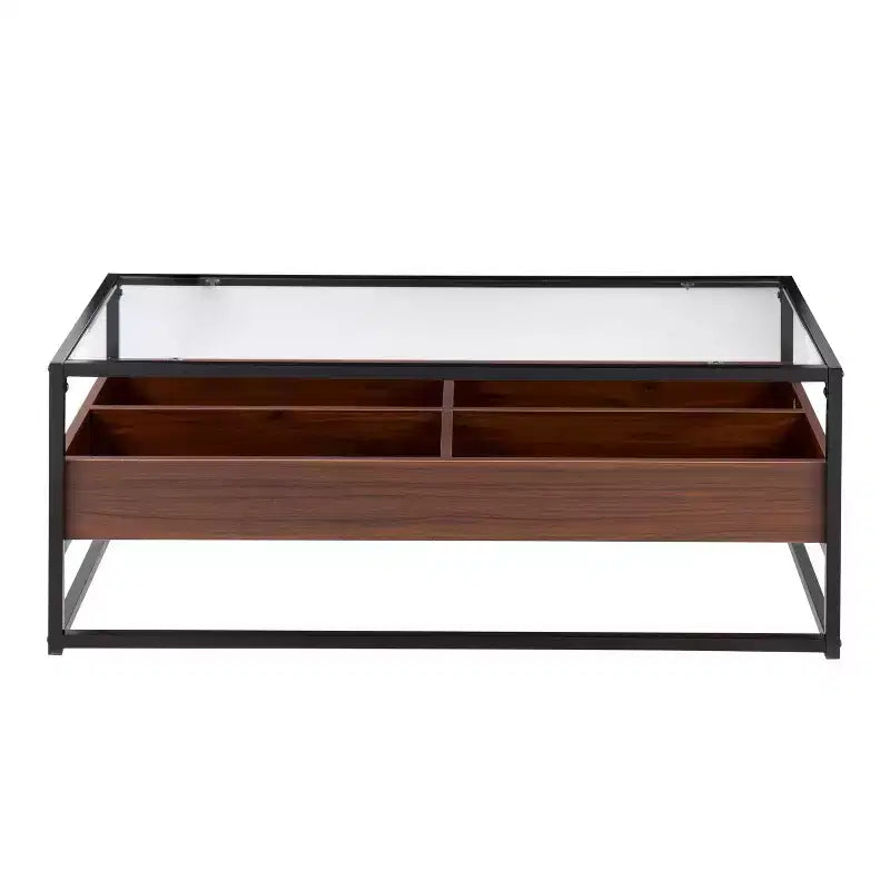 Table basse vitrine en verre trempé avec compartiments de rangement
