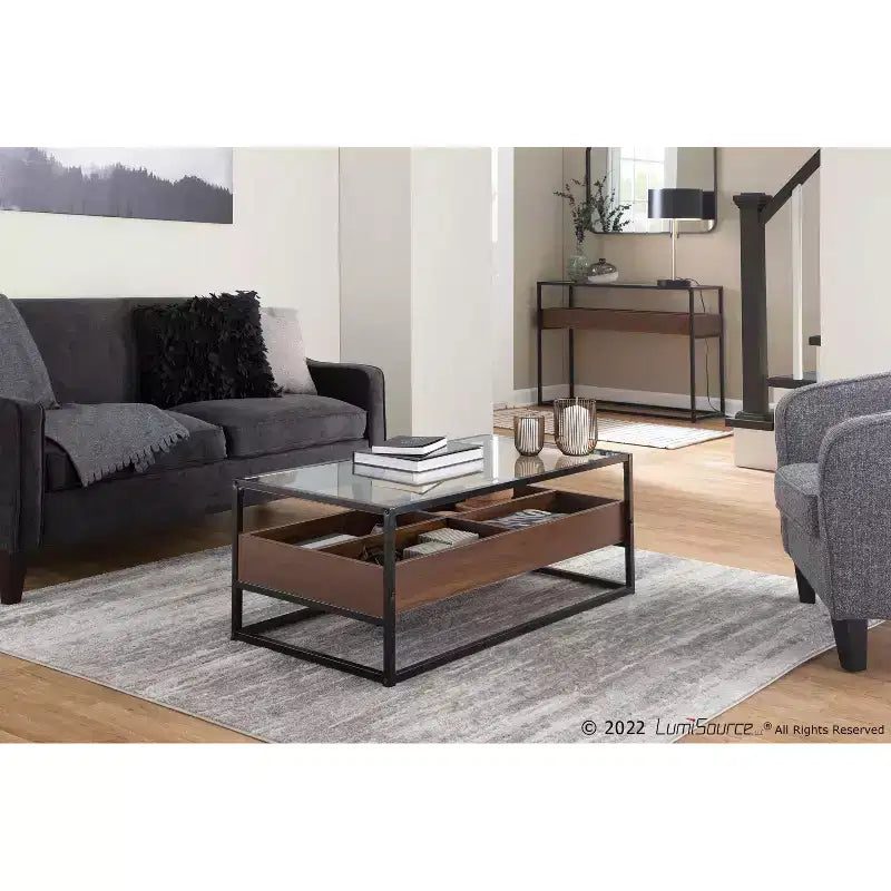 Table basse vitrine en verre trempé avec compartiments de rangement