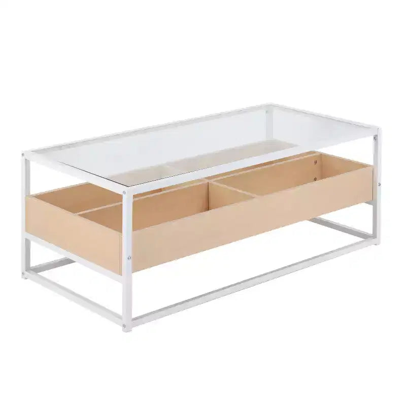 Table basse vitrine en verre trempé avec compartiments de rangement