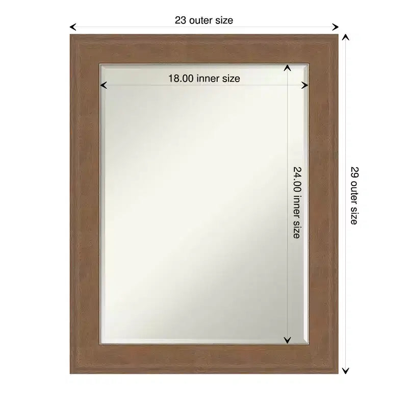 Petit miroir mural biseauté pour salle de bain, cadre en bois gris brun