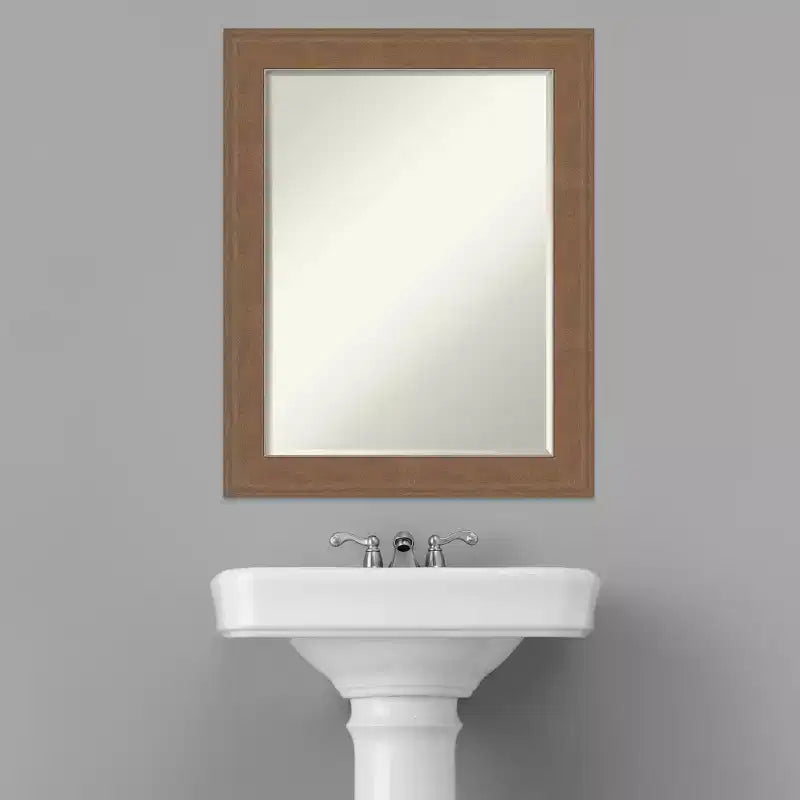 Petit miroir mural biseauté pour salle de bain, cadre en bois gris brun