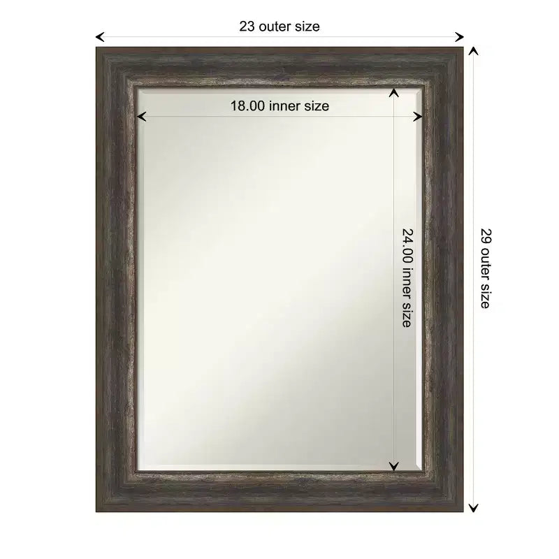 Petit miroir mural biseauté pour salle de bain, cadre en bois gris brun