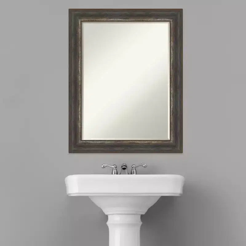 Petit miroir mural biseauté pour salle de bain, cadre en bois gris brun