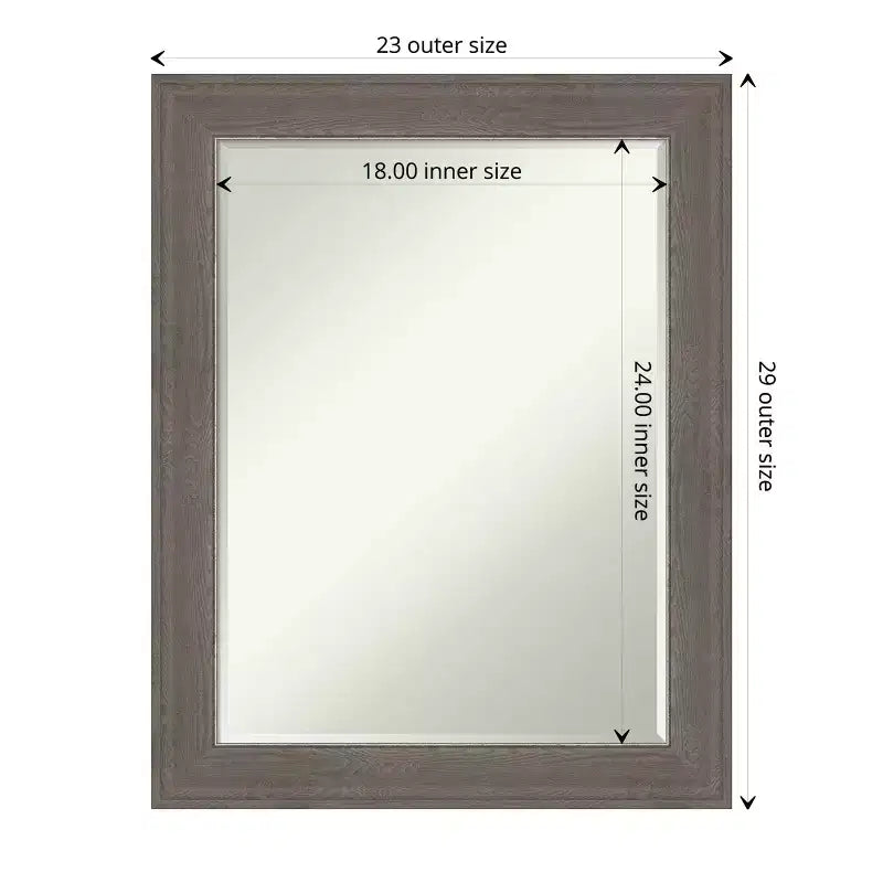 Petit miroir mural biseauté pour salle de bain, cadre en bois gris brun