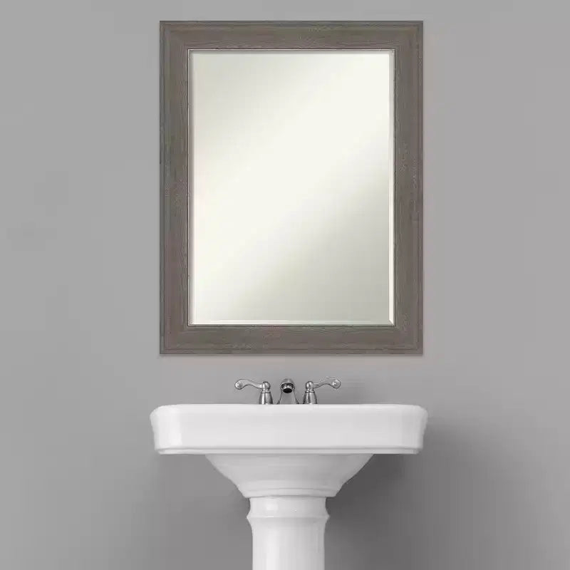 Petit miroir mural biseauté pour salle de bain, cadre en bois gris brun