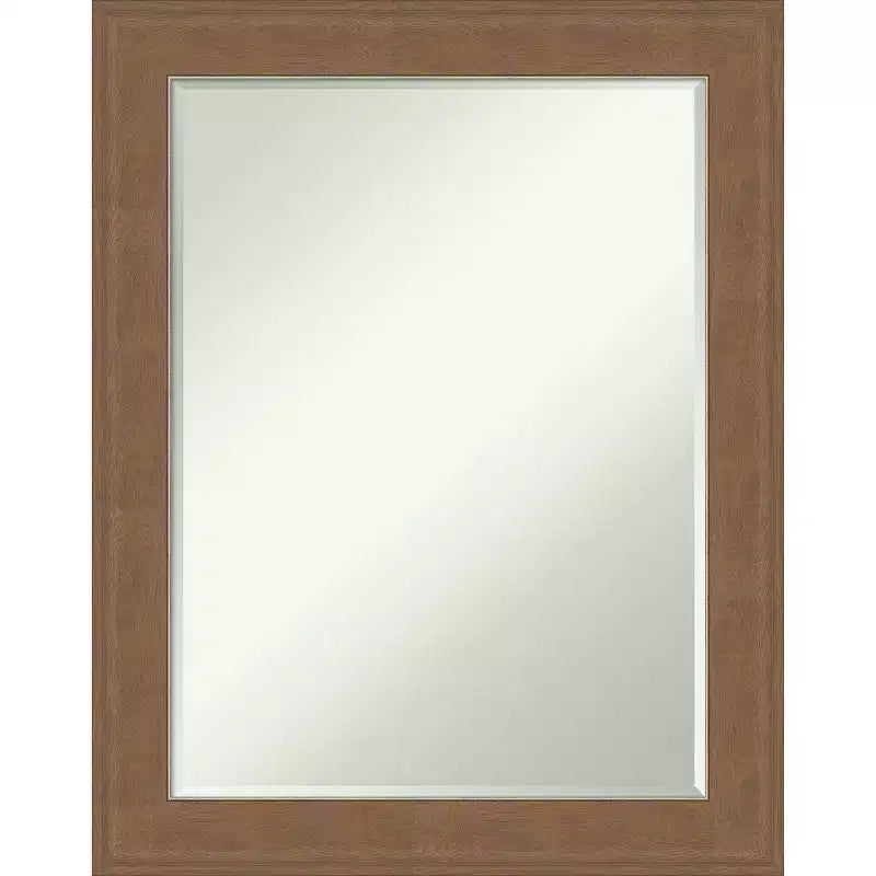 Petit miroir mural biseauté pour salle de bain, cadre en bois gris brun