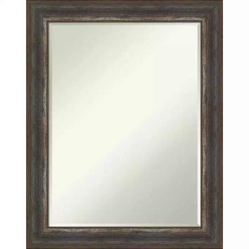 Petit miroir mural biseauté pour salle de bain, cadre en bois gris brun