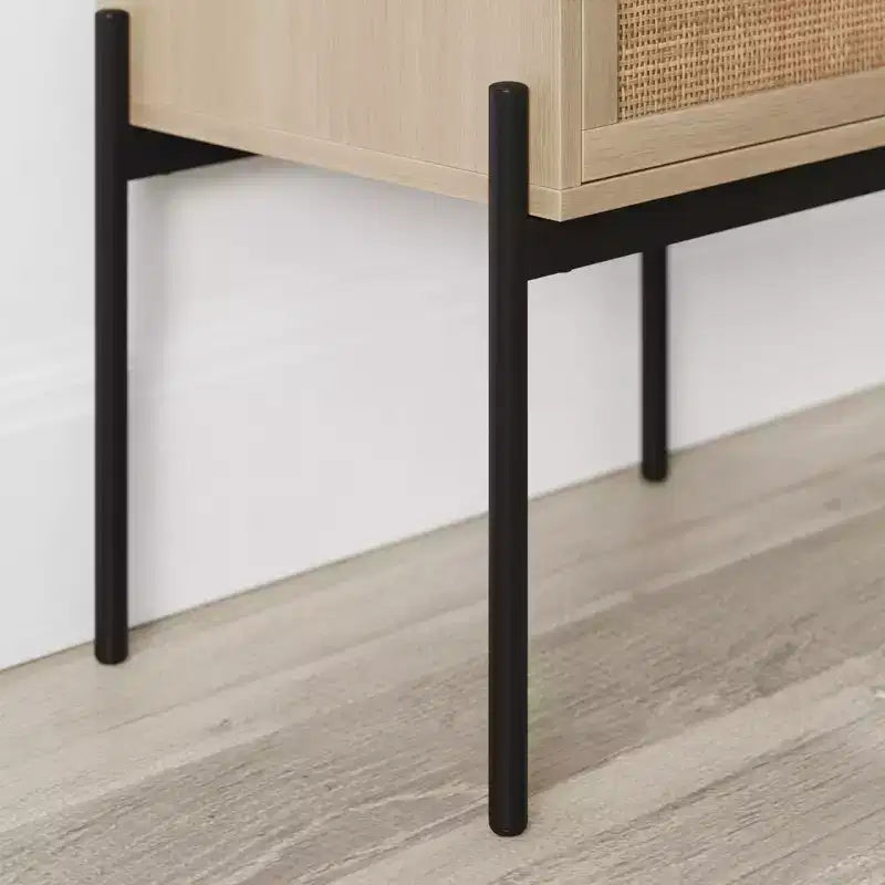 Table d'appoint en bois et rotin
