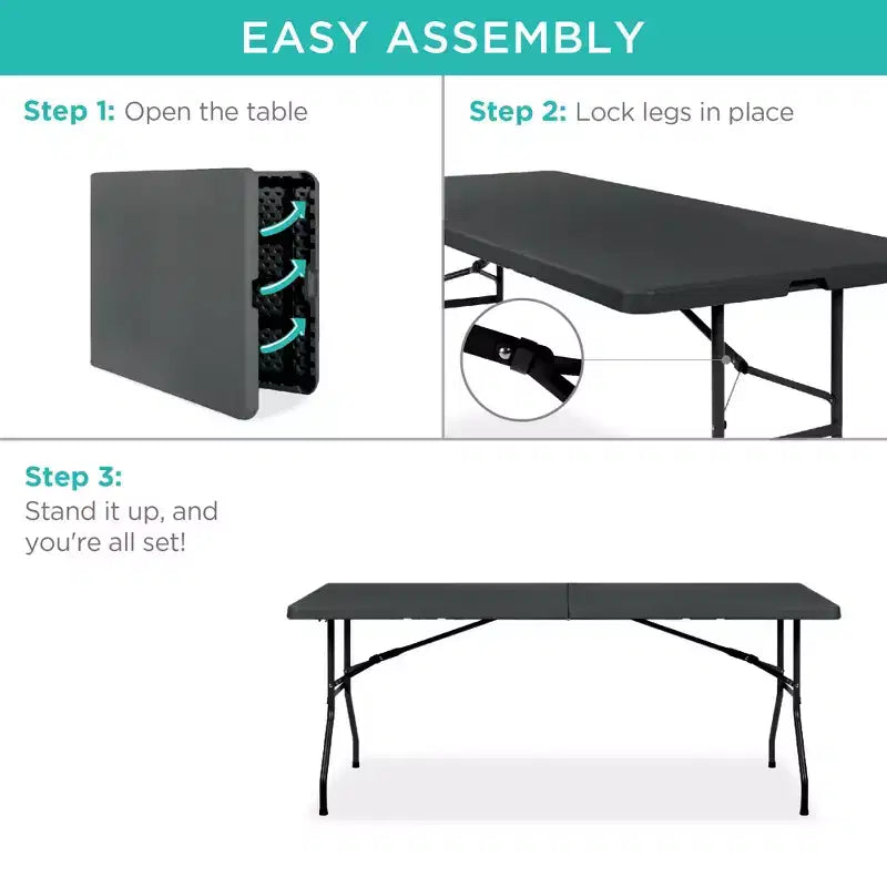 Table pliante en plastique de 1,8 m, pour intérieur et extérieur, robuste, portable avec poignée et verrouillage