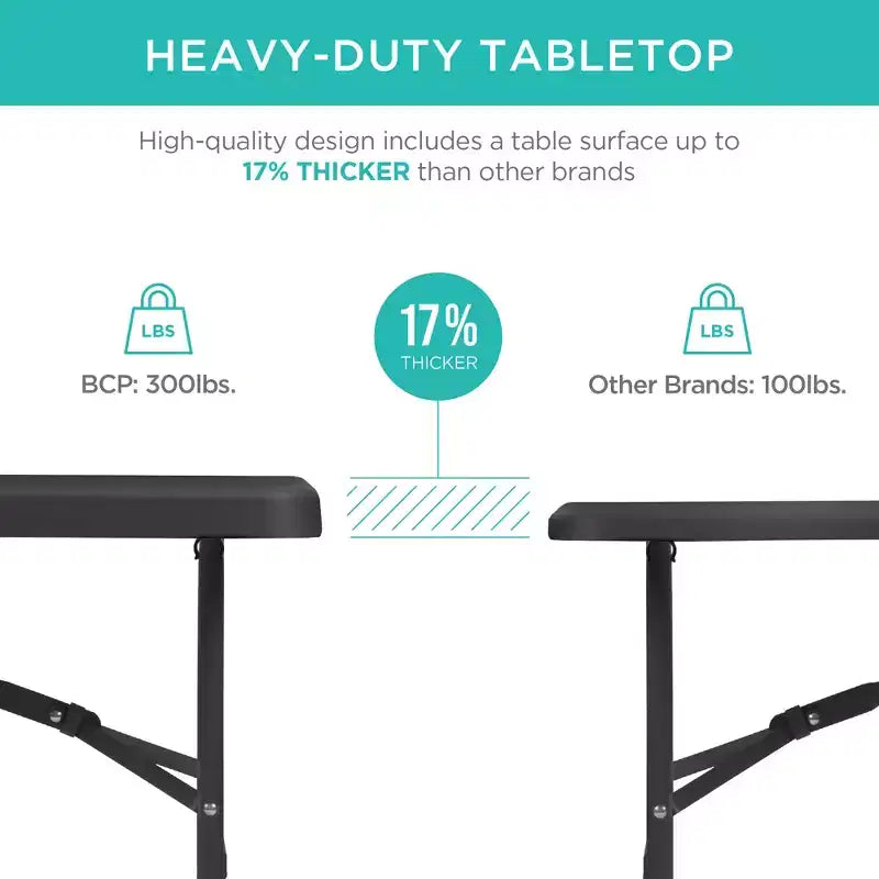 Table pliante en plastique de 1,8 m, pour intérieur et extérieur, robuste, portable avec poignée et verrouillage