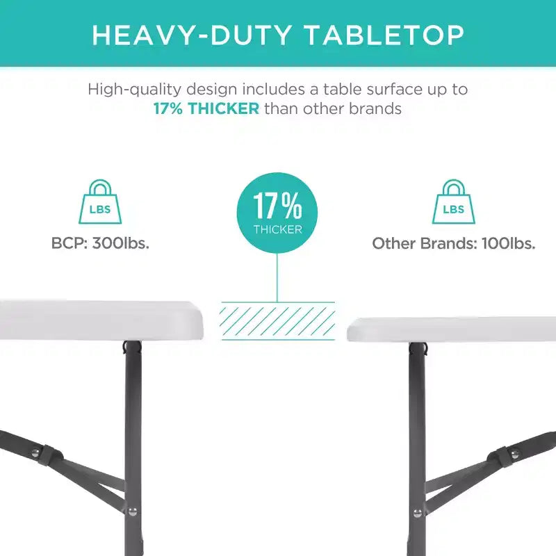 Table pliante en plastique de 1,8 m, pour intérieur et extérieur, robuste, portable avec poignée et verrouillage