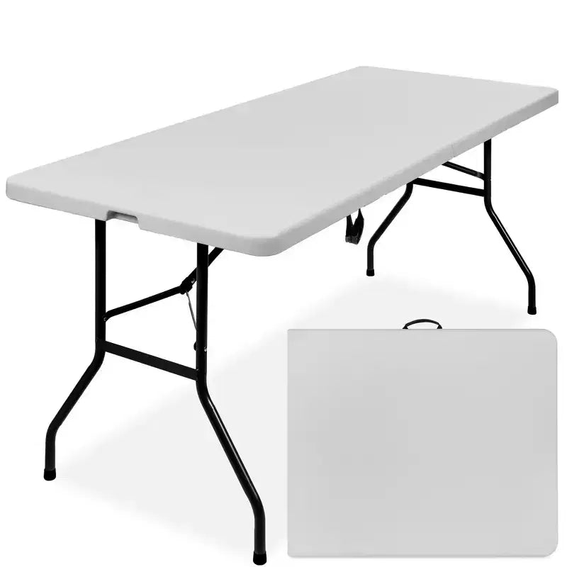 Table pliante en plastique de 1,8 m, pour intérieur et extérieur, robuste, portable avec poignée et verrouillage