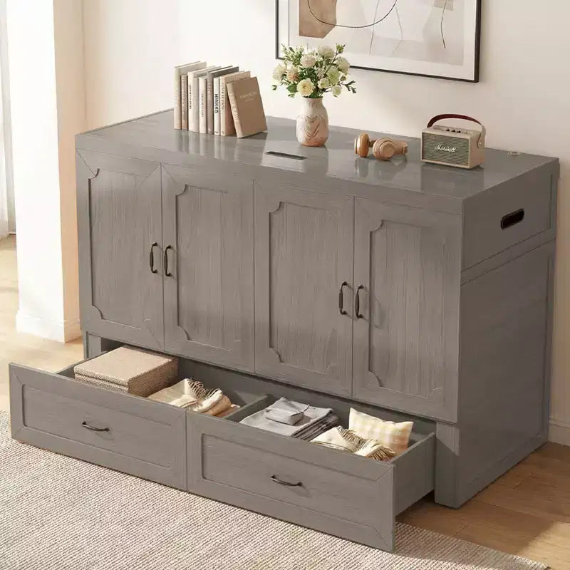 Lit escamotable convertible Queen Size Mjkone avec matelas, chargement USB, tiroirs de rangement