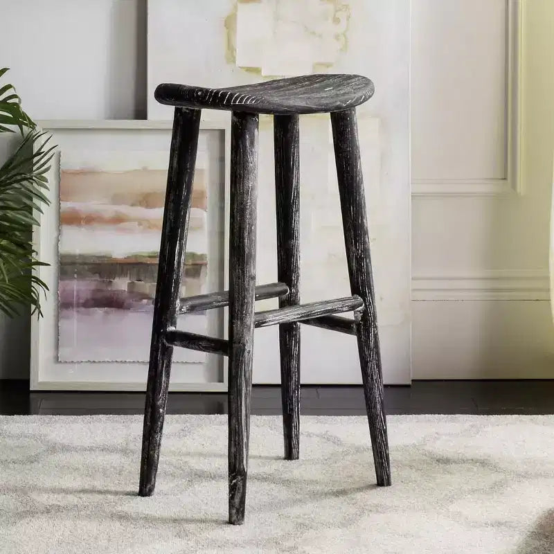 Tabouret de bar en bois, bois délavé noir/blanc