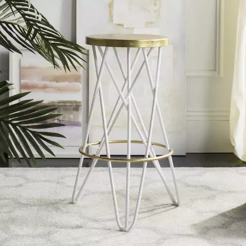 Tabouret de bar Gold Leaf, Blanc et Or