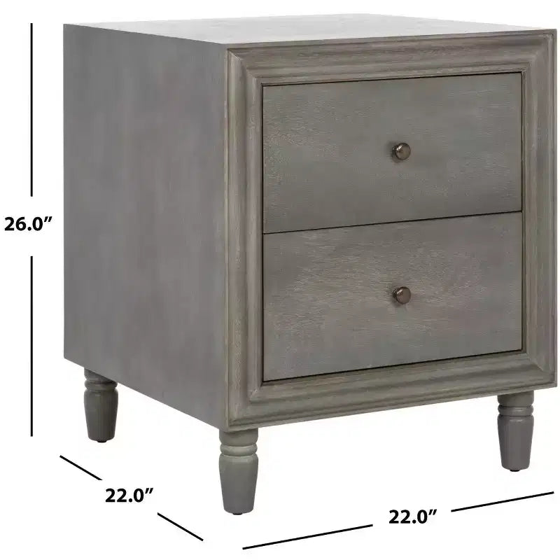 Table de chevet avec tiroirs de rangement, bois d'orme gris cendré