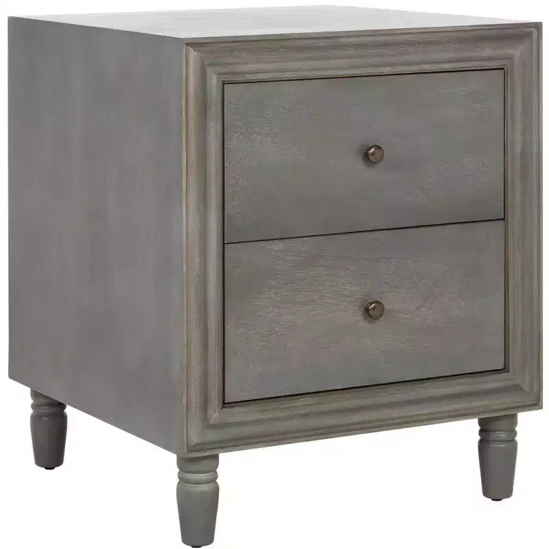 Table de chevet avec tiroirs de rangement, bois d'orme gris cendré