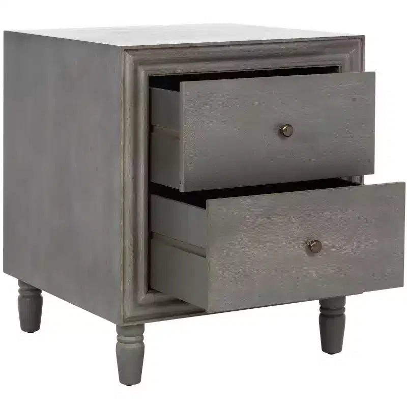 Table de chevet avec tiroirs de rangement, bois d'orme gris cendré