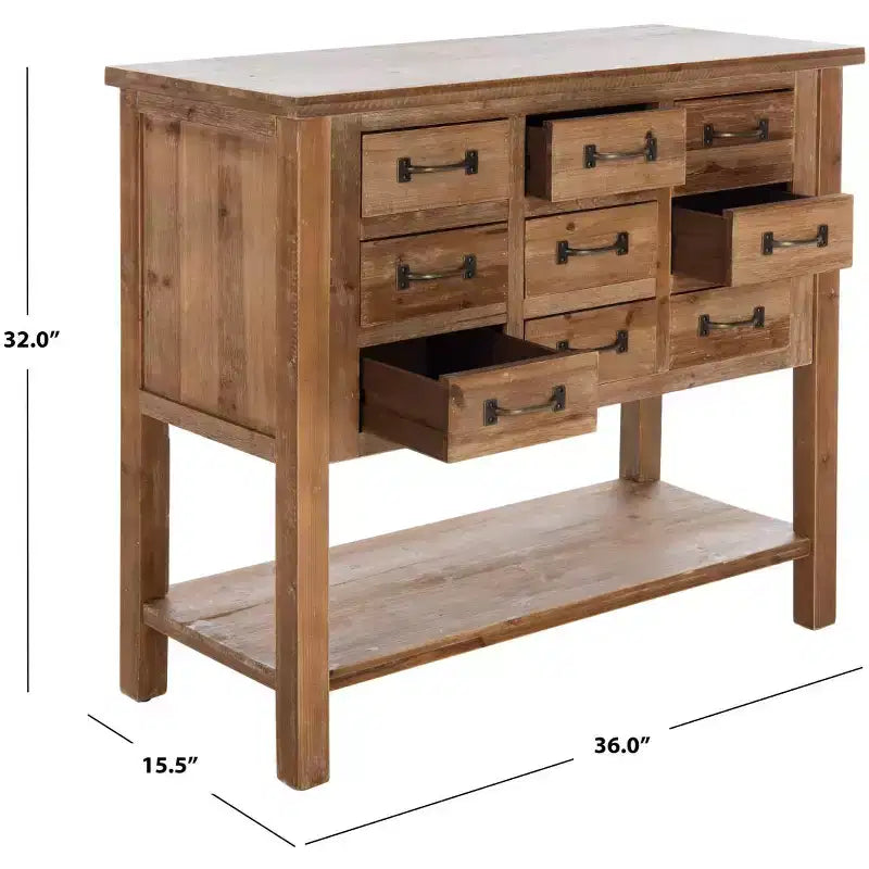 Table d'appoint apothicaire à 9 tiroirs, chêne naturel
