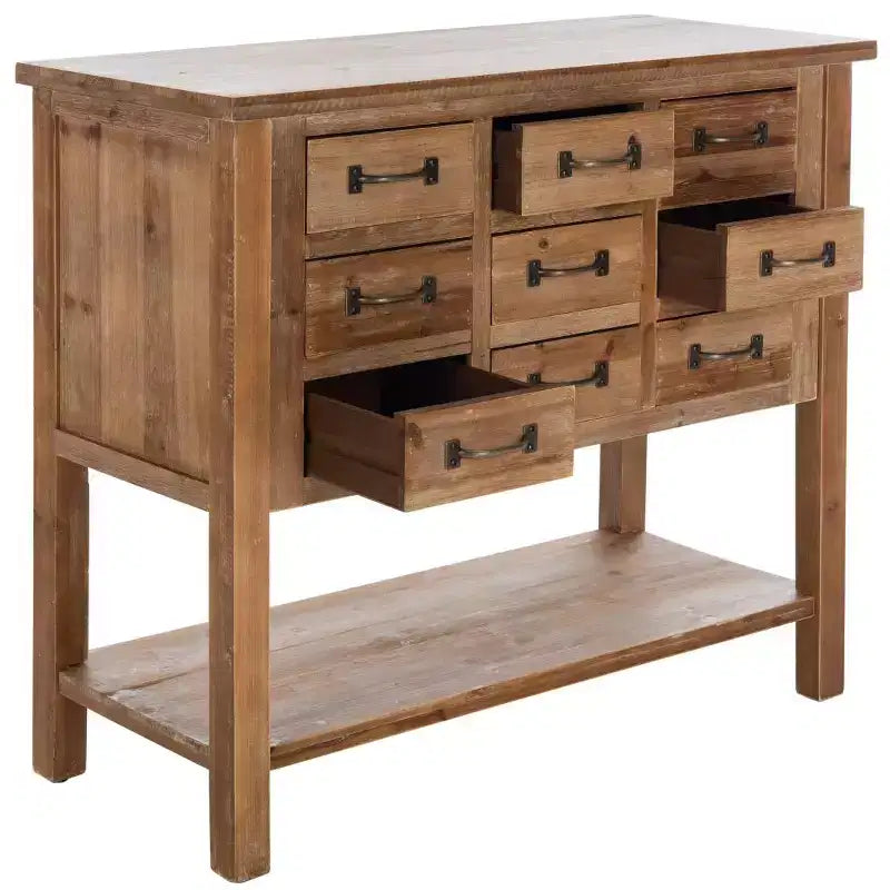Table d'appoint apothicaire à 9 tiroirs, chêne naturel