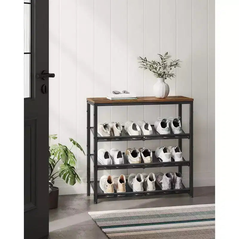 Meuble à chaussures 4 niveaux pour entrée, capacité de 12 à 15 paires