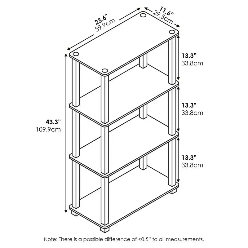 Étagère de Rangement Multifonction à 4 Niveaux avec Cadre Carré, Étagère Ouverte, Pin Ambré/Noir