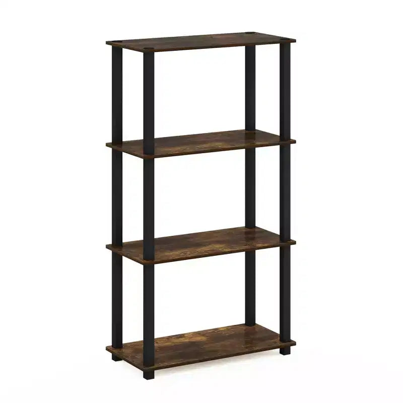Étagère de Rangement Multifonction à 4 Niveaux avec Cadre Carré, Étagère Ouverte, Pin Ambré/Noir