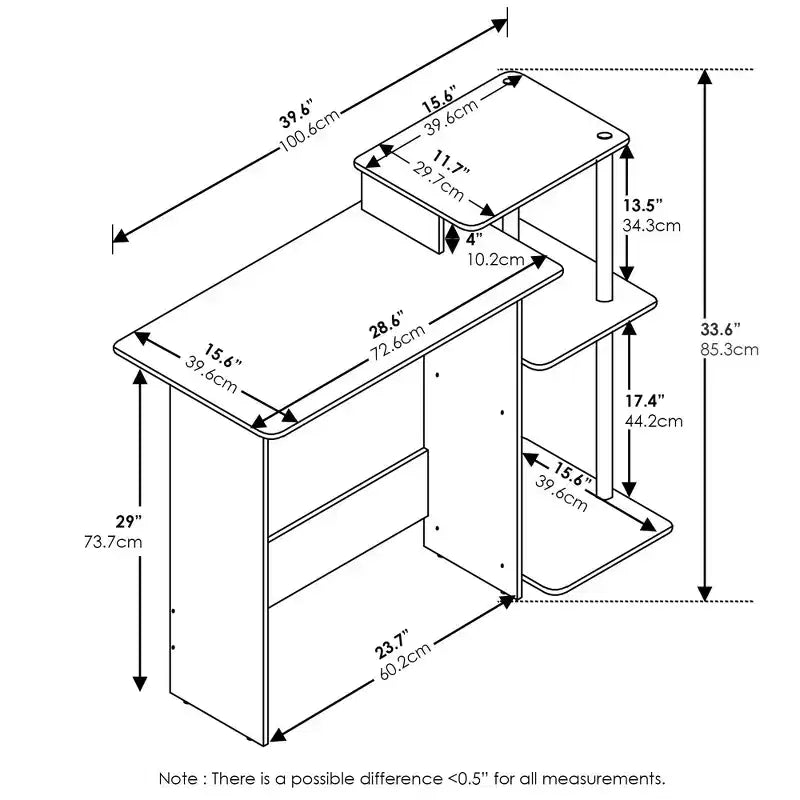 Bureau d'ordinateur moderne avec support pour unité centrale et étagère de rangement ouverte, chêne gris/noir