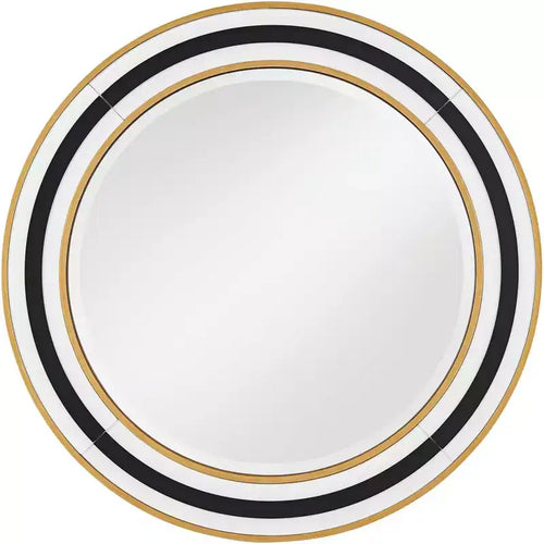 Possini Euro Design Cape Cod Round Vanity Wall Mirror Modern Beveled Glass Black White Gold Frame 31 1/2 Wide for Bathroom Home