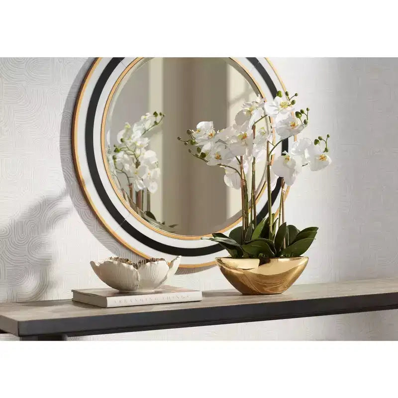 Miroir mural de vanité rond de 31,5 po, verre biseauté moderne, cadre noir, blanc ou doré