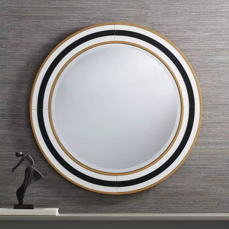 Miroir mural de vanité rond de 31,5 po, verre biseauté moderne, cadre noir, blanc ou doré