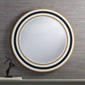 Miroir mural de vanité rond de 31,5 po, verre biseauté moderne, cadre noir, blanc ou doré