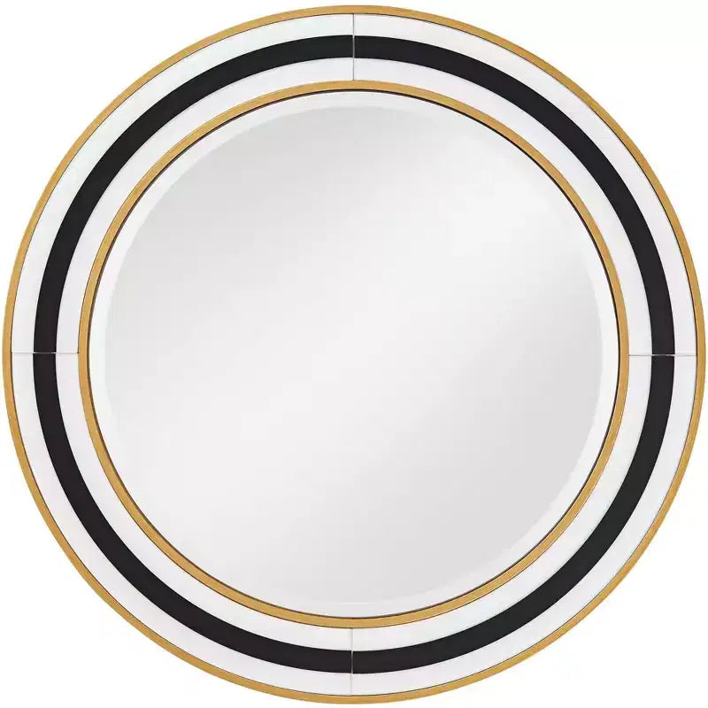 Miroir mural de vanité rond de 31,5 po, verre biseauté moderne, cadre noir, blanc ou doré