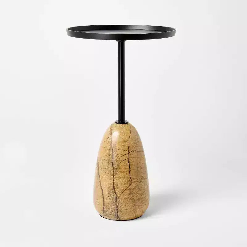 Table à boisson ronde en marbre avec plateau en métal noir