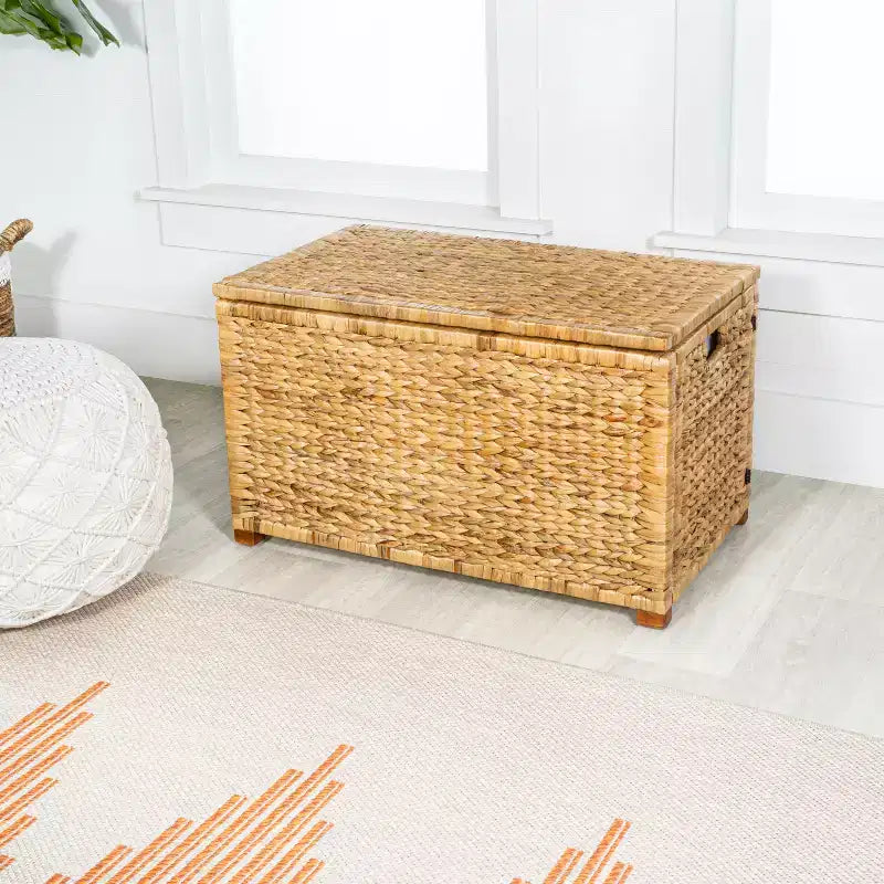 Malle de rangement tressée en jacinthe d'eau de 76 cm