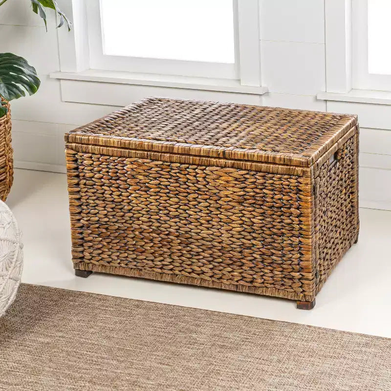 Malle de rangement tressée en jacinthe d'eau de 76 cm