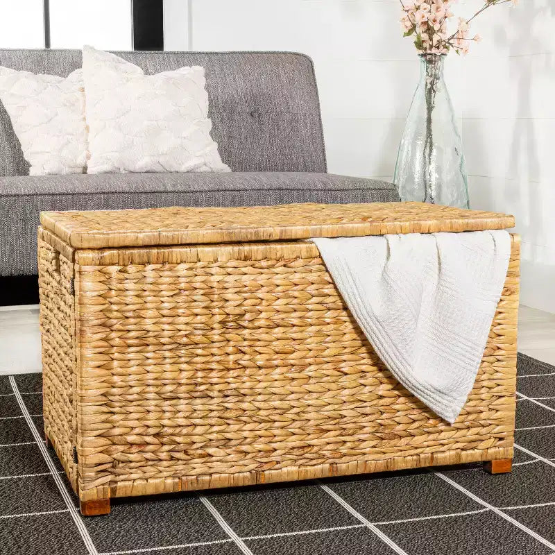 Malle de rangement tressée en jacinthe d'eau de 76 cm