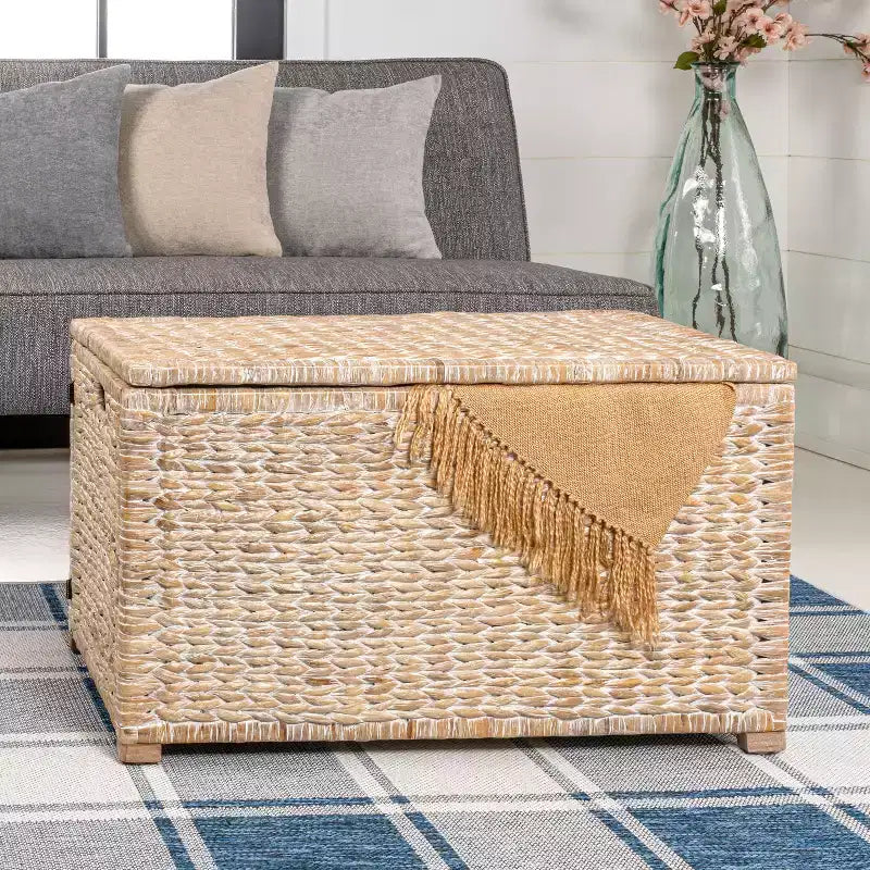 Malle de rangement tressée en jacinthe d'eau de 76 cm