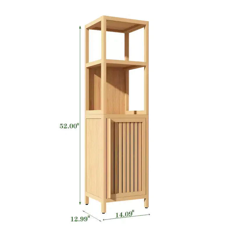 Armoire de salle de bain en bambou de 132 cm avec 2 étagères ouvertes et 1 porte Naturel