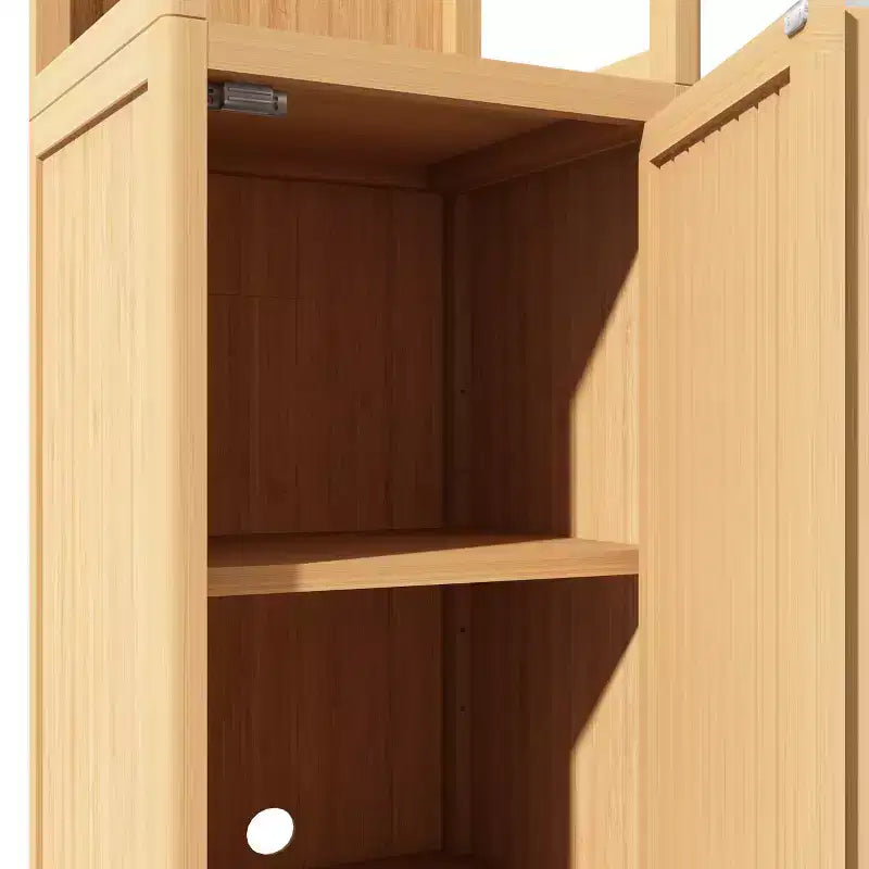 Armoire de salle de bain en bambou de 132 cm avec 2 étagères ouvertes et 1 porte Naturel