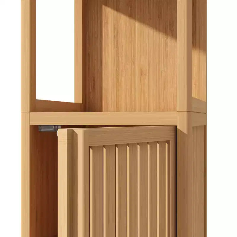 Armoire de salle de bain en bambou de 132 cm avec 2 étagères ouvertes et 1 porte Naturel