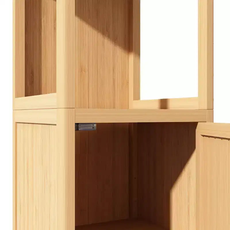 Armoire de salle de bain en bambou de 132 cm avec 2 étagères ouvertes et 1 porte Naturel